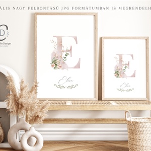 E betű, monogram, névnapi kép, dekoráció, akvarell falikép, személyre szóló - otthon & életmód - dekoráció - fali és függő dekoráció - betű & név - Meska.hu