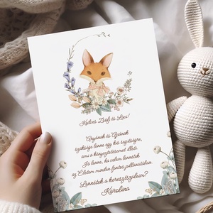 Keresztszülő felkérő kártya, rókás képeslap, Játék & Sport, Keresztelőajándékok, Fotó, grafika, rajz, illusztráció, Papírművészet, MESKA