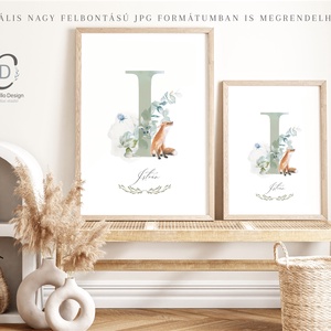 I betű, monogram, névnapi kép, dekoráció, akvarell falikép, személyre szóló, róka - otthon & életmód - dekoráció - fali és függő dekoráció - betű & név - Meska.hu