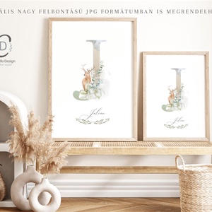 J betű, monogram poszter, névnapi kép, dekoráció, greenery falikép, erdei állatos - otthon & életmód - dekoráció - fali és függő dekoráció - betű & név - Meska.hu