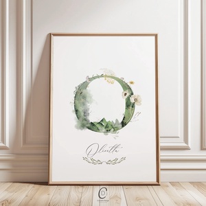 O betű, monogram, névnapi kép, dekoráció, greenery falikép, személyre szóló, Otthon & Életmód, Dekoráció, Fali és függő dekoráció, Betű & Név, Fotó, grafika, rajz, illusztráció, MESKA