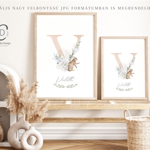 V betű, monogram, névnapi kép, dekoráció, greenery falikép, erdei állatos poszter - otthon & életmód - dekoráció - fali és függő dekoráció - betű & név - Meska.hu