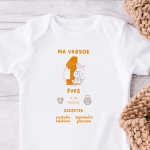Születésnapi nyuszis baba body, tütü tüll szoknya és fejpánt szettel - ruha & divat - babaruha & gyerekruha - body - Meska.hu