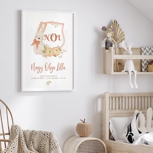 Megérkeztem baba poszter, megszülettem adatok, nyuszis keresztelő ajándék - otthon & életmód - babaszoba, gyerekszoba - babaszoba kép - Meska.hu