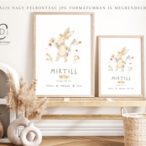 Megérkeztem baba poszter, megszülettem adatok, nyuszis keresztelő ajándék - otthon & életmód - babaszoba, gyerekszoba - babaszoba kép - Meska.hu