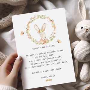Keresztszülő felkérő kártya, nyuszis képeslap, ajándékkísérő, Játék & Sport, Keresztelőajándékok, Fotó, grafika, rajz, illusztráció, Papírművészet, MESKA