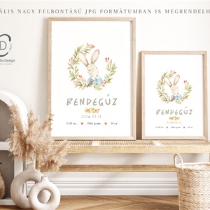 Megérkeztem baba poszter, megszülettem adatok, nyuszis keresztelő ajándék - otthon & életmód - babaszoba, gyerekszoba - babaszoba kép - Meska.hu