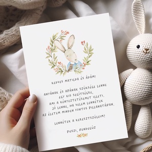 Keresztszülő felkérő kártya, nyuszis képeslap, ajándékkísérő - Meska.hu