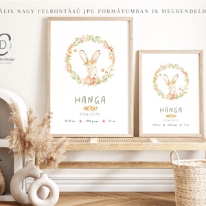 Megérkeztem baba poszter, megszülettem adatok, nyuszis keresztelő ajándék - baba - mama - babaszoba dekoráció - babaposzter - Meska.hu