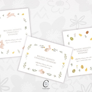 Húsvéti képeslap, nyuszis üdvözlőlapok, ajándékkísérő szett 3 db - otthon & életmód - papír, írószer - ajándékozás kellékei - ajándékkísérő - Meska.hu