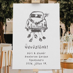 Esküvői üdvözlő tábla, vendégköszöntő, just married vendégváró poszter, Esküvő, Dekoráció, Tábla & Jelzés, Fotó, grafika, rajz, illusztráció, Papírművészet, MESKA