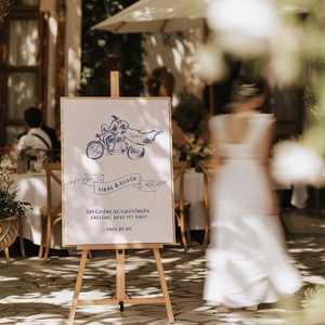 Esküvői üdvözlő tábla, vendégköszöntő, biciklis vendégváró poszter - esküvő - dekoráció - tábla & jelzés - Meska.hu