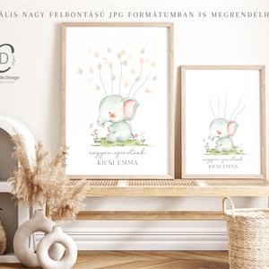 Babaváró buli ujjlenyomat vendégkönyv, elefántos poszter, tábla, vászonkép - otthon & életmód - babaszoba, gyerekszoba - babaszoba kép - Meska.hu