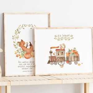 Erdei poszter, róka illusztrációs falikép, őszi dekorációs szett 3 db - otthon & életmód - babaszoba, gyerekszoba - babaszoba dekoráció - Meska.hu