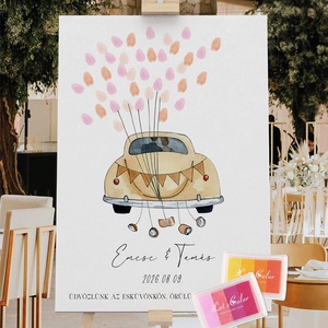 Esküvői ujjlenyomat ceremónia vendégkönyv, autós poszter, festékpárna, Esküvő, Emlék & Ajándék, Nászajándék, Ceremónia szett, Fotó, grafika, rajz, illusztráció, MESKA