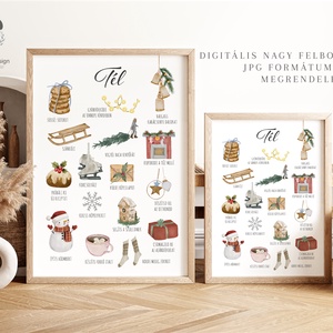 Téli tennivalók, Montessori oktatóplakát, karácsonyi akvarell poszter, falikép - otthon & életmód - babaszoba, gyerekszoba - babaszoba kép - Meska.hu