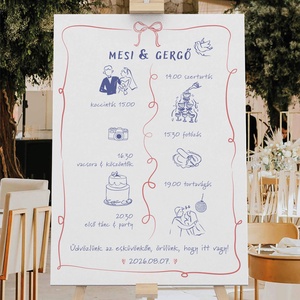 Esküvői üdvözlő tábla, vendégköszöntő, idővonalas vendégváró poszter, Esküvő, Dekoráció, Tábla & Jelzés, Fotó, grafika, rajz, illusztráció, Papírművészet, MESKA