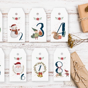 Adventi naptár, karácsonyi kalendárium, ajándékkísérő kártya csomag 24 db - karácsony - adventi díszek - adventi naptár - Meska.hu