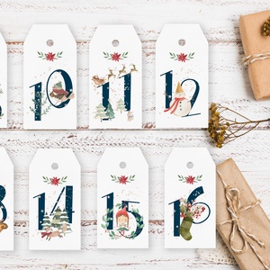 Adventi naptár, karácsonyi kalendárium, ajándékkísérő kártya csomag 24 db - karácsony - adventi díszek - adventi naptár - Meska.hu