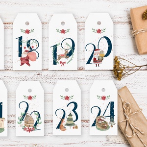 Adventi naptár, karácsonyi kalendárium, ajándékkísérő kártya csomag 24 db - karácsony - adventi díszek - adventi naptár - Meska.hu