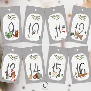 Adventi naptár, karácsonyi kalendárium, ajándékkísérő kártya csomag 24 db - karácsony - adventi díszek - adventi naptár - Meska.hu