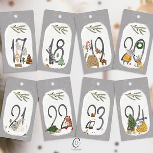 Adventi naptár, karácsonyi kalendárium, ajándékkísérő kártya csomag 24 db - karácsony - adventi díszek - adventi naptár - Meska.hu