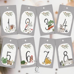 Adventi naptár, karácsonyi kalendárium, ajándékkísérő kártya csomag 24 db - karácsony - adventi díszek - adventi naptár - Meska.hu