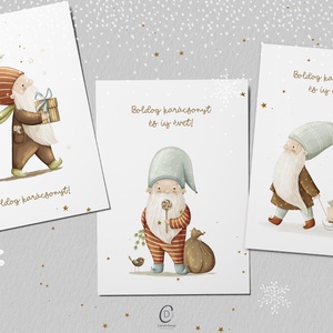 Karácsonyi képeslap, mikulásos üdvözlőlap, ajándékkísérő szett 3 db - karácsony - karácsonyi ajándékozás - karácsonyi képeslap, üdvözlőlap, ajándékkísérő - Meska.hu