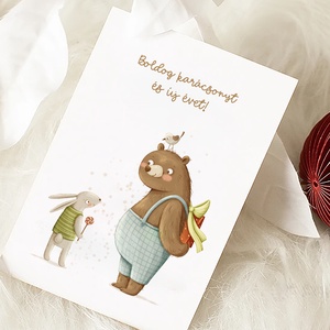 Karácsonyi képeslap, erdei üdvözlőlap, ajándékkísérő szett 3 db, Karácsony, Karácsonyi ajándékozás, Karácsonyi képeslap, üdvözlőlap, ajándékkísérő, Fotó, grafika, rajz, illusztráció, MESKA