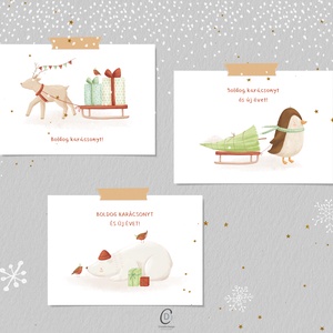 Karácsonyi képeslap, Északi - sarki üdvözlőlap, ajándékkísérő szett 3 db - karácsony - karácsonyi ajándékozás - karácsonyi képeslap, üdvözlőlap, ajándékkísérő - Meska.hu