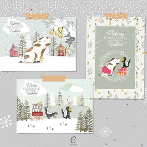 Karácsonyi képeslap, téli üdvözlőlap, ajándékkísérő szett 3 db - karácsony - karácsonyi ajándékozás - karácsonyi képeslap, üdvözlőlap, ajándékkísérő - Meska.hu