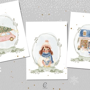 Karácsonyi képeslap, téli üdvözlőlap, ajándékkísérő szett 3 db - karácsony - karácsonyi ajándékozás - karácsonyi képeslap, üdvözlőlap, ajándékkísérő - Meska.hu