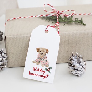 Karácsonyi ajándékkísérő kártya, kutyás ajándékátadó címke szett 5 db - karácsony - karácsonyi ajándékozás - karácsonyi képeslap, üdvözlőlap, ajándékkísérő - Meska.hu