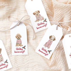 Karácsonyi ajándékkísérő kártya, kutyás ajándékátadó címke szett 5 db - karácsony - karácsonyi ajándékozás - karácsonyi képeslap, üdvözlőlap, ajándékkísérő - Meska.hu