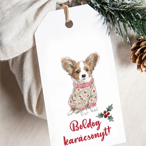 Karácsonyi ajándékkísérő kártya, kutyás ajándékátadó címke szett 5 db, Karácsony, Karácsonyi ajándékozás, Karácsonyi képeslap, üdvözlőlap, ajándékkísérő, Fotó, grafika, rajz, illusztráció, MESKA