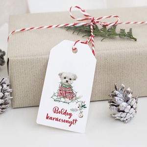 Karácsonyi ajándékkísérő kártya, kutyás ajándékátadó címke szett 5 db - karácsony - karácsonyi ajándékozás - karácsonyi képeslap, üdvözlőlap, ajándékkísérő - Meska.hu