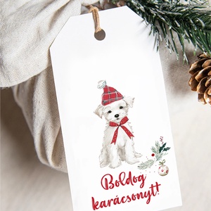 Karácsonyi ajándékkísérő kártya, kutyás ajándékátadó címke szett 5 db, Karácsony, Karácsonyi ajándékozás, Karácsonyi képeslap, üdvözlőlap, ajándékkísérő, Fotó, grafika, rajz, illusztráció, Papírművészet, MESKA