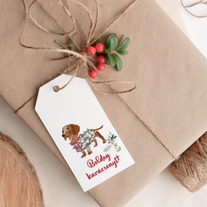 Karácsonyi ajándékkísérő kártya, kutyás ajándékátadó címke szett 5 db - karácsony - karácsonyi ajándékozás - karácsonyi képeslap, üdvözlőlap, ajándékkísérő - Meska.hu