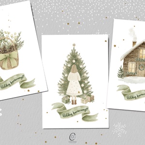 Karácsonyi képeslap, natural üdvözlőlap, ajándékkísérő szett 3 db - karácsony - karácsonyi ajándékozás - karácsonyi képeslap, üdvözlőlap, ajándékkísérő - Meska.hu