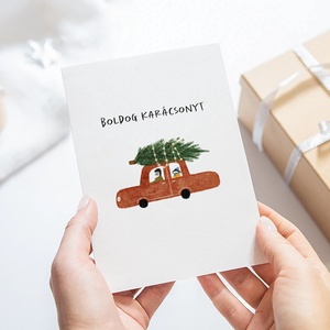 Cozy karácsonyi képeslap, autós üdvözlőlap, ajándékkísérő szett 3 db, Karácsony, Karácsonyi ajándékozás, Karácsonyi képeslap, üdvözlőlap, ajándékkísérő, Papírművészet, Fotó, grafika, rajz, illusztráció, MESKA