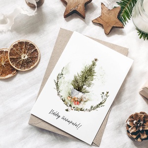 Greenery karácsonyi képeslap, üdvözlőlap, ajándékkísérő szett 3 db, Karácsony, Karácsonyi ajándékozás, Karácsonyi képeslap, üdvözlőlap, ajándékkísérő, Fotó, grafika, rajz, illusztráció, MESKA