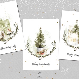 Greenery karácsonyi képeslap, üdvözlőlap, ajándékkísérő szett 3 db - karácsony - karácsonyi ajándékozás - karácsonyi képeslap, üdvözlőlap, ajándékkísérő - Meska.hu