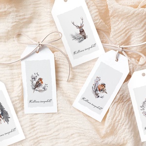 Karácsonyi ajándékkísérő, ajándékátadó címke szett 5 db, téli erdei állatos - karácsony - karácsonyi ajándékozás - karácsonyi képeslap, üdvözlőlap, ajándékkísérő - Meska.hu