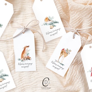 Karácsonyi ajándékkísérő kártyacsomag, ajándékátadó címke, erdei állatos 6 db - karácsony - karácsonyi ajándékozás - karácsonyi képeslap, üdvözlőlap, ajándékkísérő - Meska.hu
