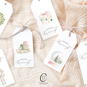 Karácsonyi ajándékkísérő, greenery, pink ajándékátadó címke szett 6 db - karácsony - karácsonyi ajándékozás - karácsonyi képeslap, üdvözlőlap, ajándékkísérő - Meska.hu