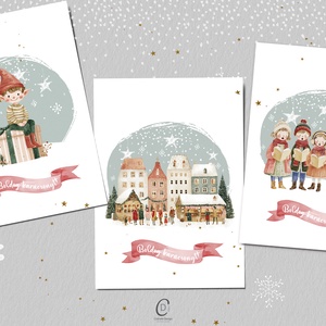 Karácsonyi képeslap, téli üdvözlőlap, ajándékkísérő szett 3 db - karácsony - karácsonyi ajándékozás - karácsonyi képeslap, üdvözlőlap, ajándékkísérő - Meska.hu