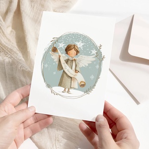 Karácsonyi képeslap, angyalos üdvözlőlap, ajándékkísérő szett 3 db, Karácsony, Karácsonyi ajándékozás, Karácsonyi képeslap, üdvözlőlap, ajándékkísérő, Fotó, grafika, rajz, illusztráció, Papírművészet, MESKA