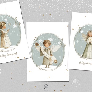 Karácsonyi képeslap, angyalos üdvözlőlap, ajándékkísérő szett 3 db - karácsony - karácsonyi ajándékozás - karácsonyi képeslap, üdvözlőlap, ajándékkísérő - Meska.hu