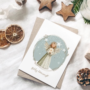 Karácsonyi képeslap, angyalos üdvözlőlap, ajándékkísérő szett 3 db - karácsony - karácsonyi ajándékozás - karácsonyi képeslap, üdvözlőlap, ajándékkísérő - Meska.hu