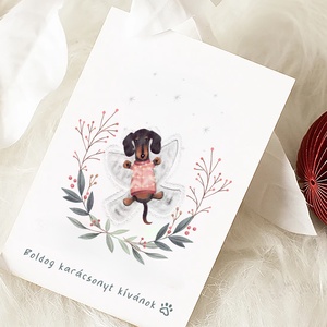 Karácsonyi képeslap, kutyás üdvözlőlap, hóangyalos ajándékkísérő szett 3 db, Karácsony, Karácsonyi ajándékozás, Karácsonyi képeslap, üdvözlőlap, ajándékkísérő, Fotó, grafika, rajz, illusztráció, MESKA